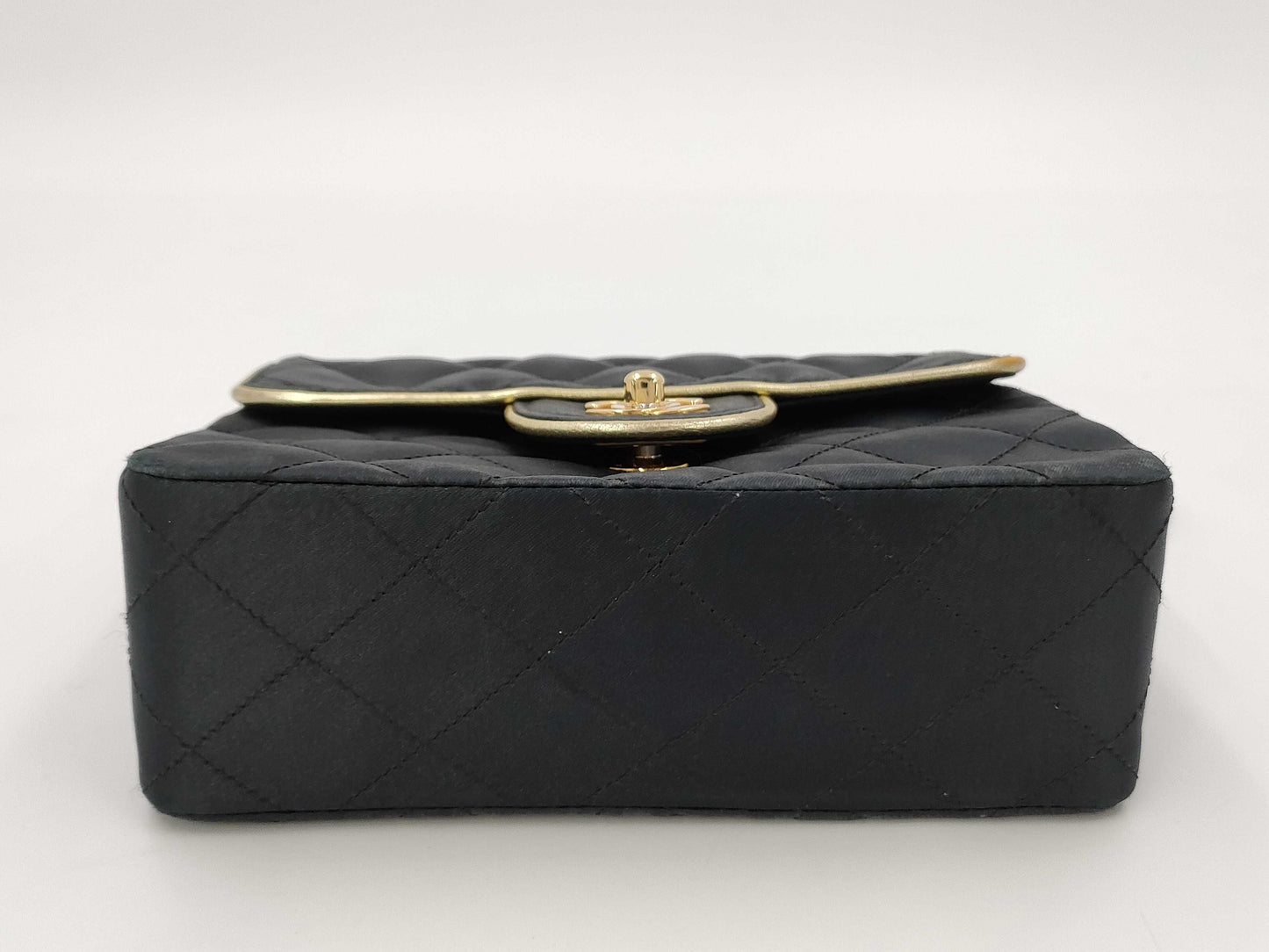 CHANEL Matelasse Mini Matelasse Satin Single Flap Chain Bag in Black Gold, Shoulder Bag
