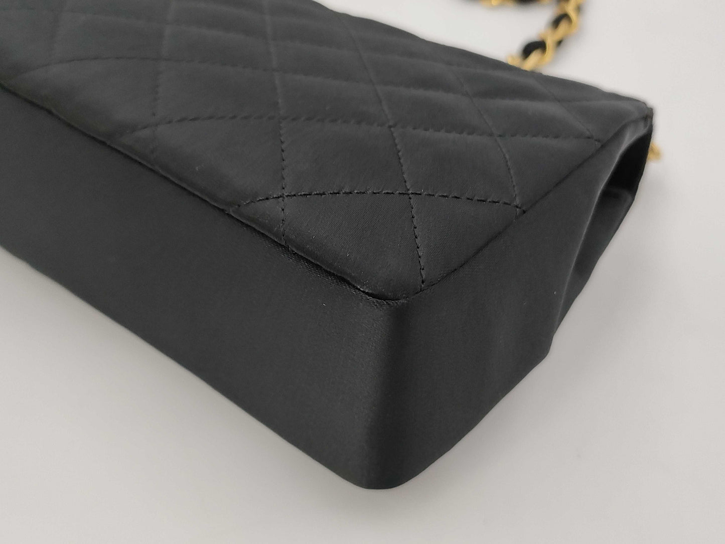CHANEL Mini Matelasse Satin Chain Shoulder Bag in Black