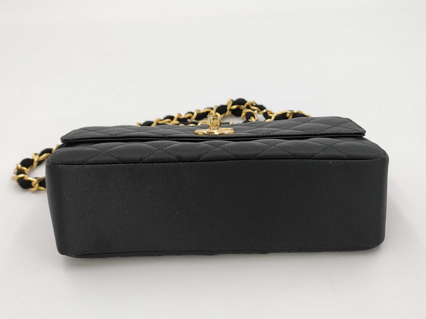 CHANEL Mini Matelasse Satin Chain Shoulder Bag in Black