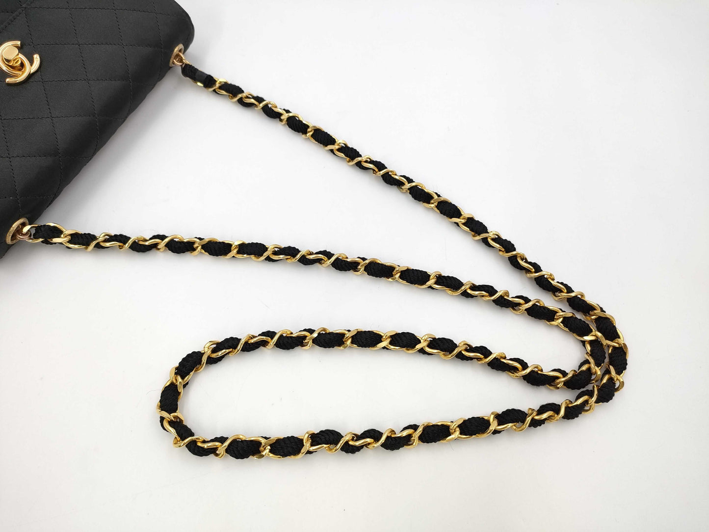 CHANEL Mini Matelasse Satin Chain Shoulder Bag in Black