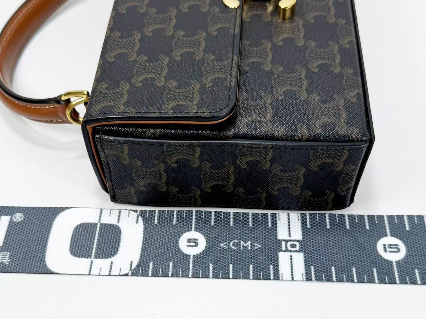 CELINE Triomphe Top Handle Box, approx. W22 x H13 x D5cm, Strap Included, 2-Way, Gold Hardware, Handbag/Shoulder Bag