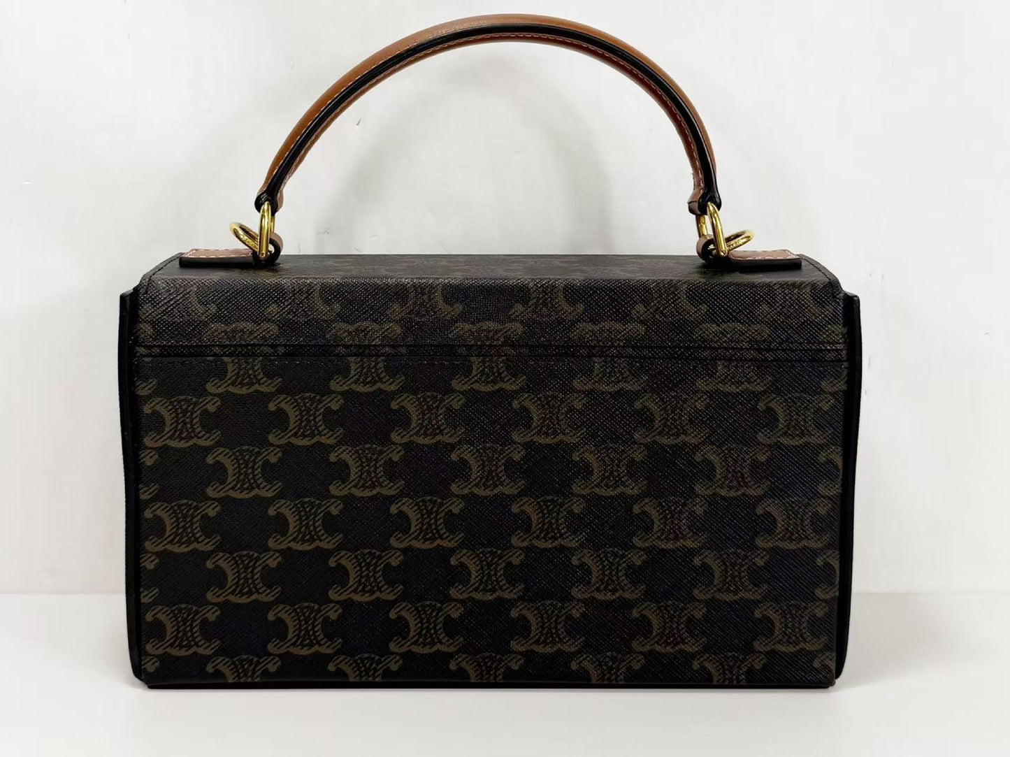 CELINE Triomphe Top Handle Box, approx. W22 x H13 x D5cm, Strap Included, 2-Way, Gold Hardware, Handbag/Shoulder Bag