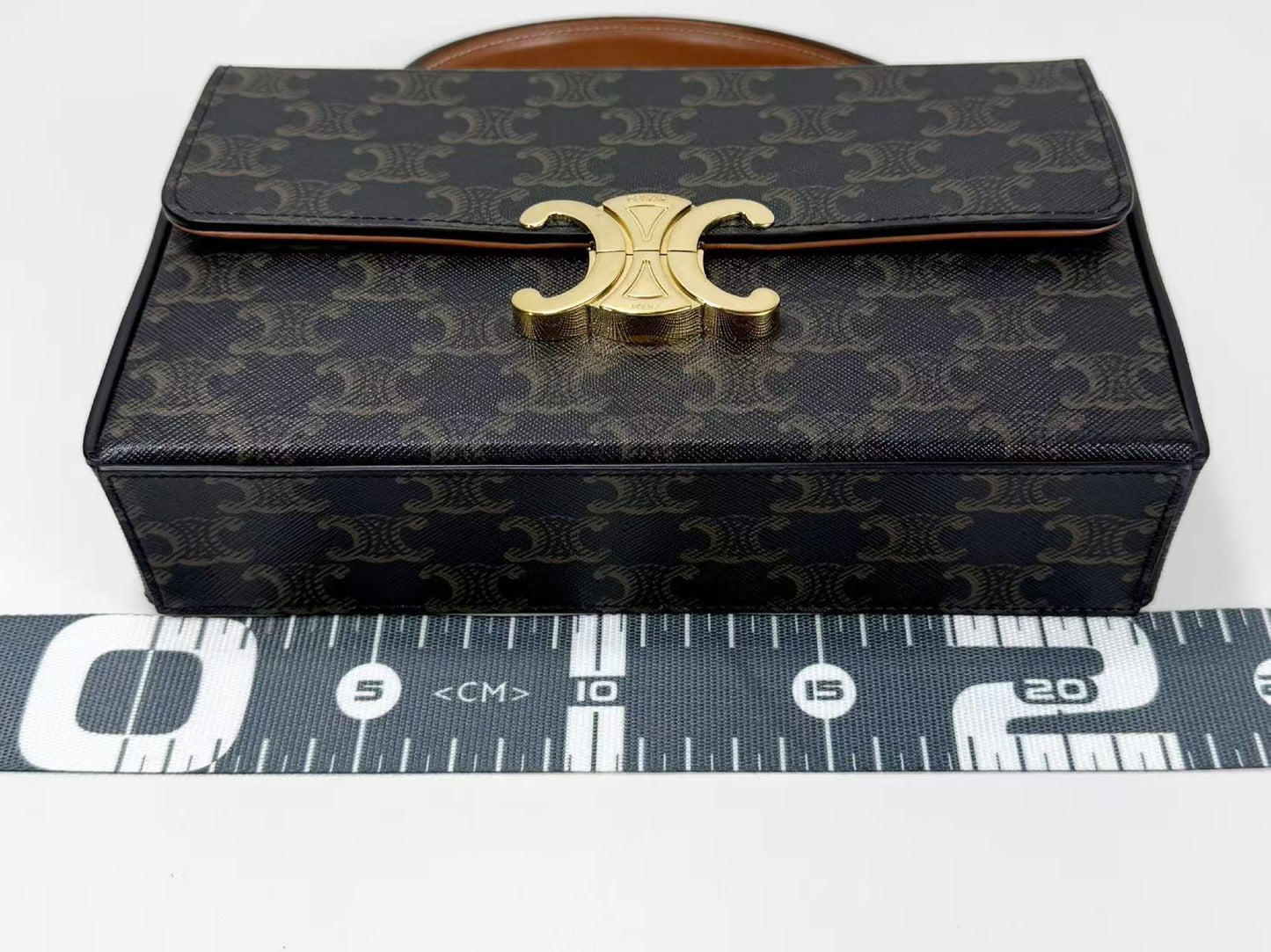 CELINE Triomphe Top Handle Box, approx. W22 x H13 x D5cm, Strap Included, 2-Way, Gold Hardware, Handbag/Shoulder Bag