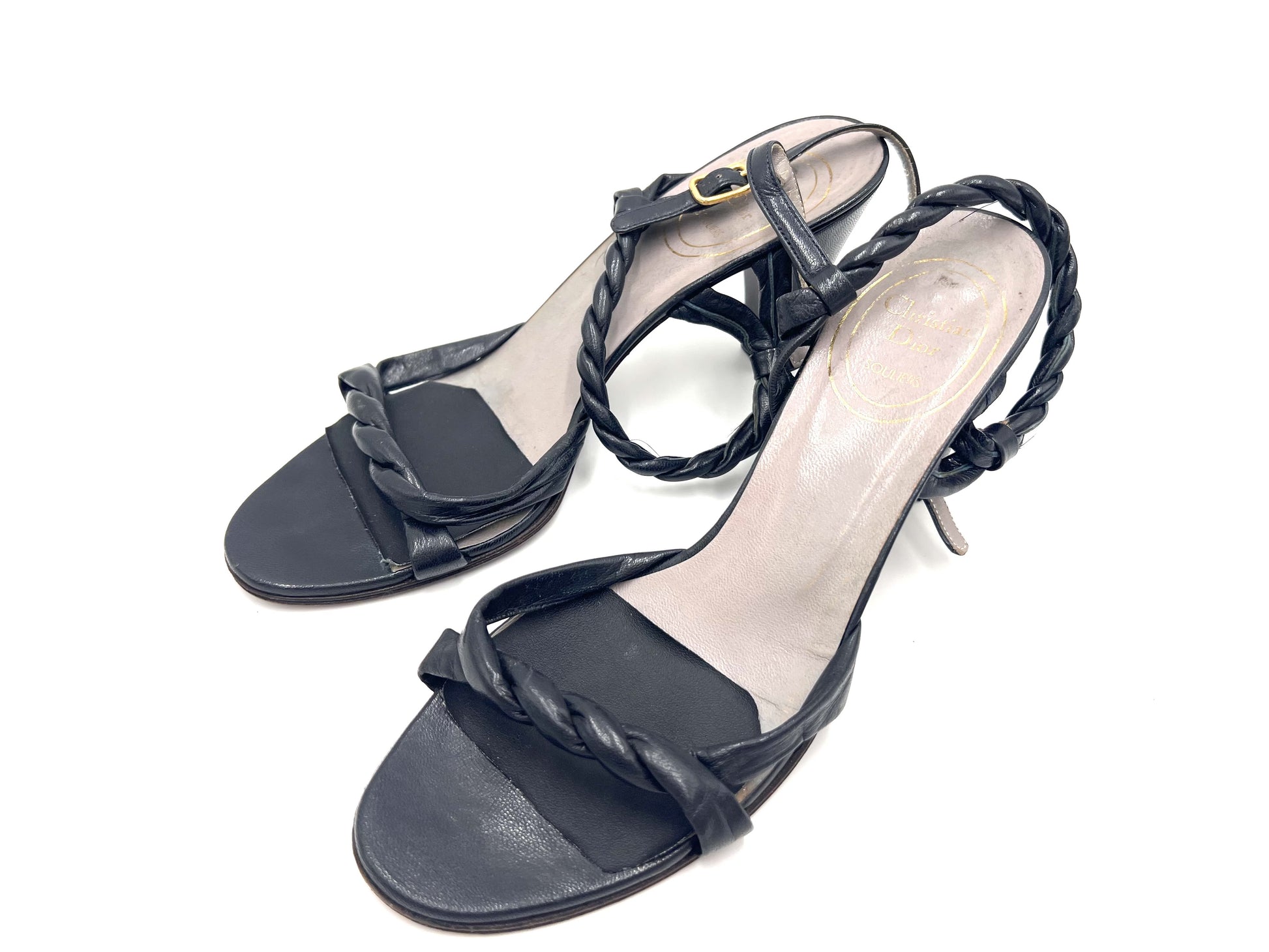 Dior Christian Dior Braided Strap Leather Black Sandals Size 5 1/2