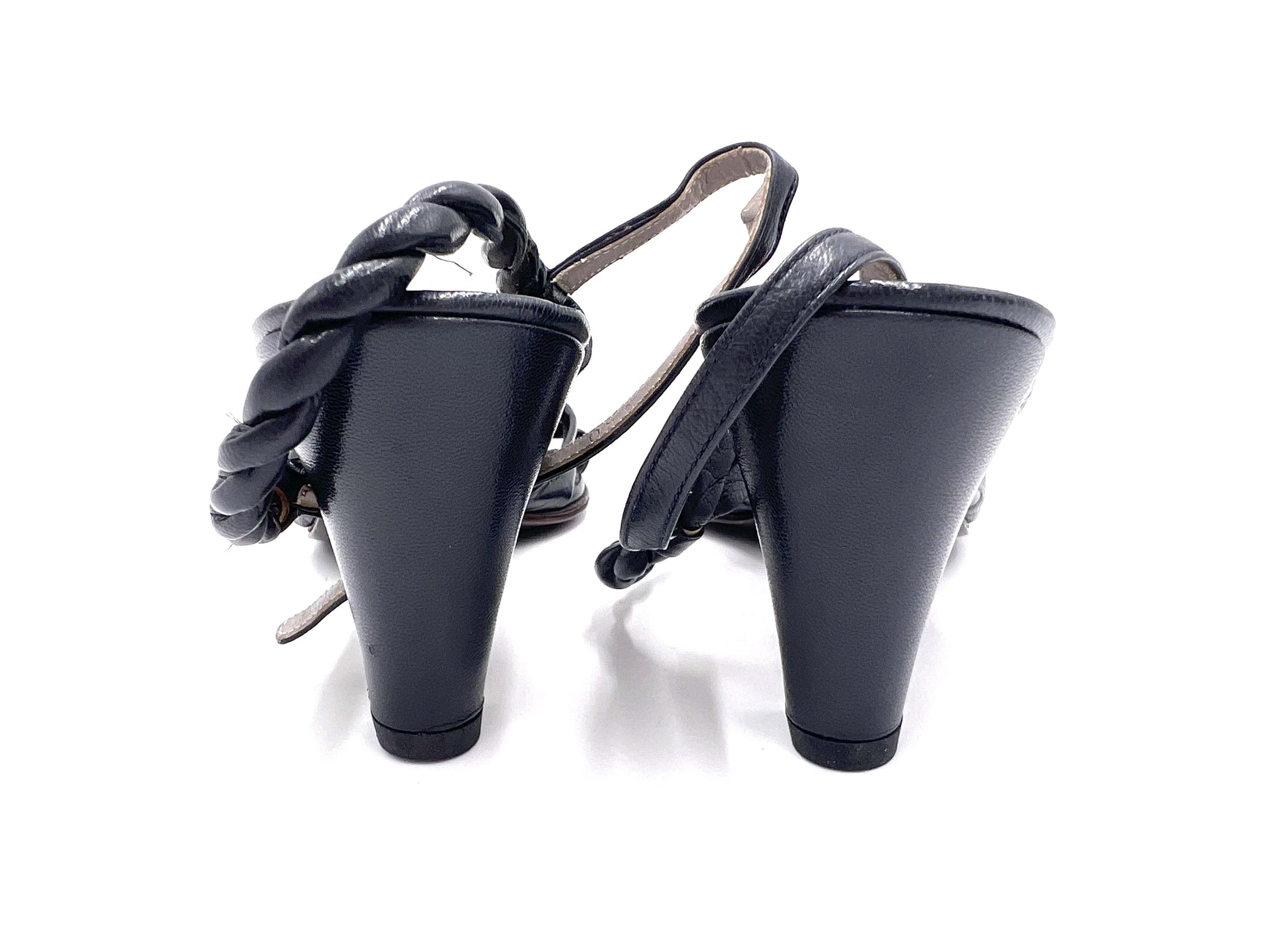 Dior Christian Dior Braided Strap Leather Black Sandals Size 5 1/2