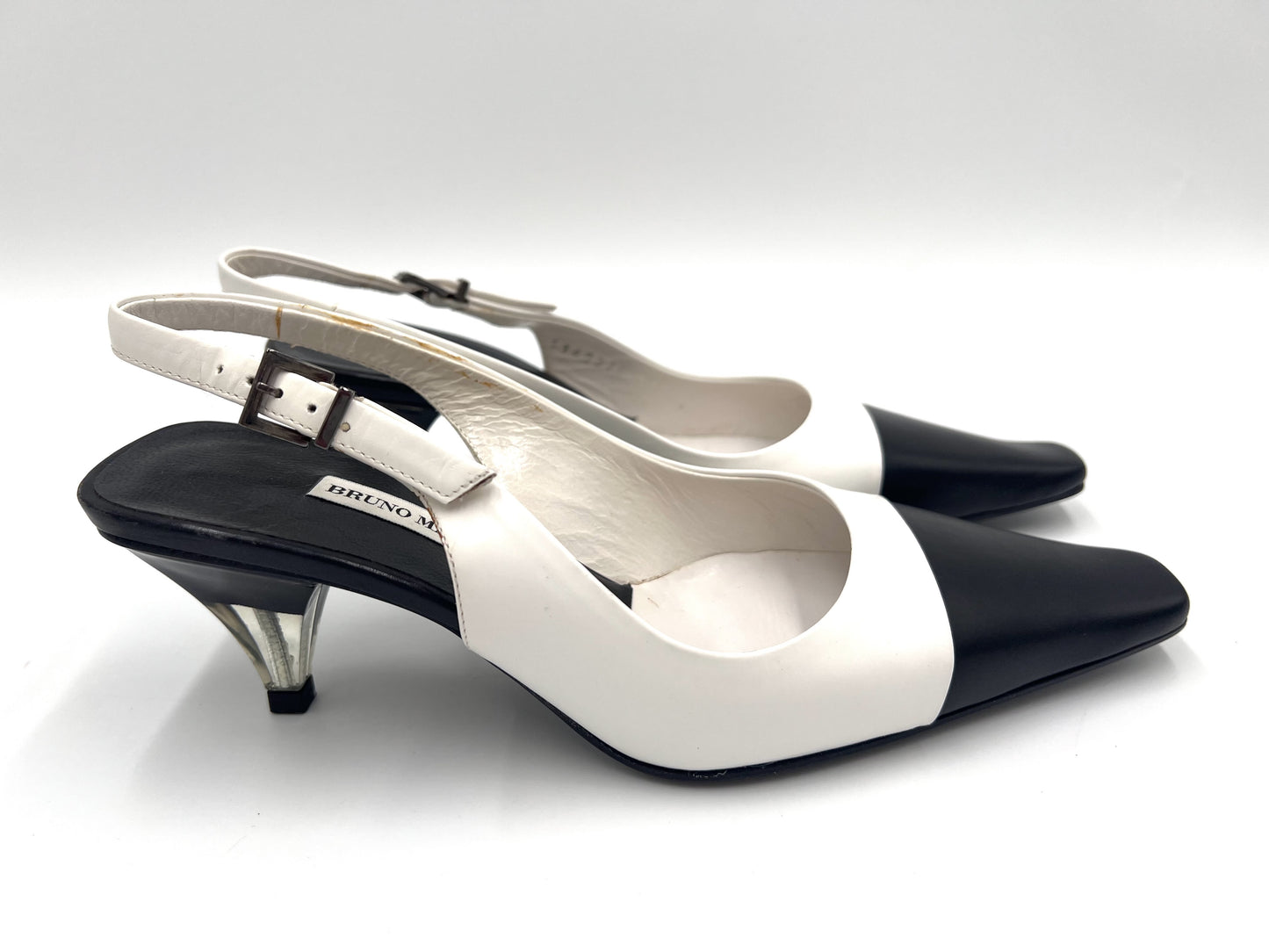 BRUNO MAGLI Slingback Pumps in White and Black, Size 33