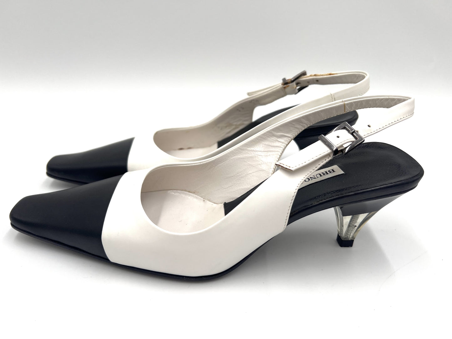 BRUNO MAGLI Slingback Pumps in White and Black, Size 33