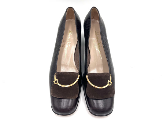 Salvatore Ferragamo Salvatore Ferragamo Crocodile-Embossed Dark Brown 8 1/2 Pumps