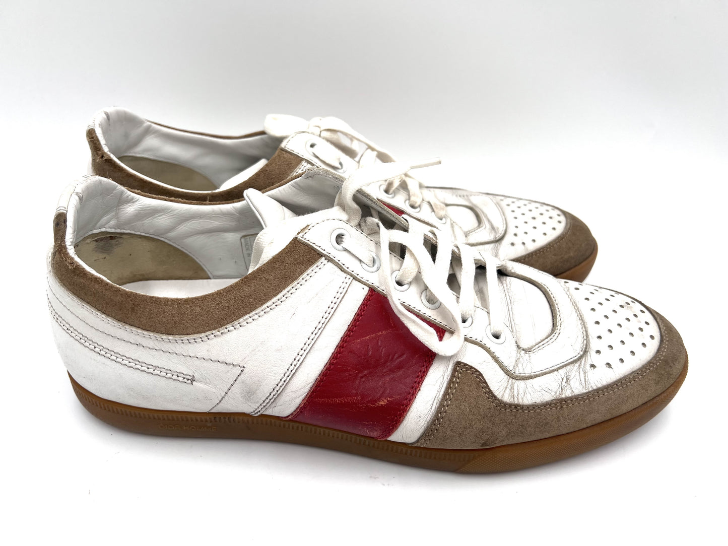 Dior Homme Leather Sneakers in White and Red, Size 42 1/2