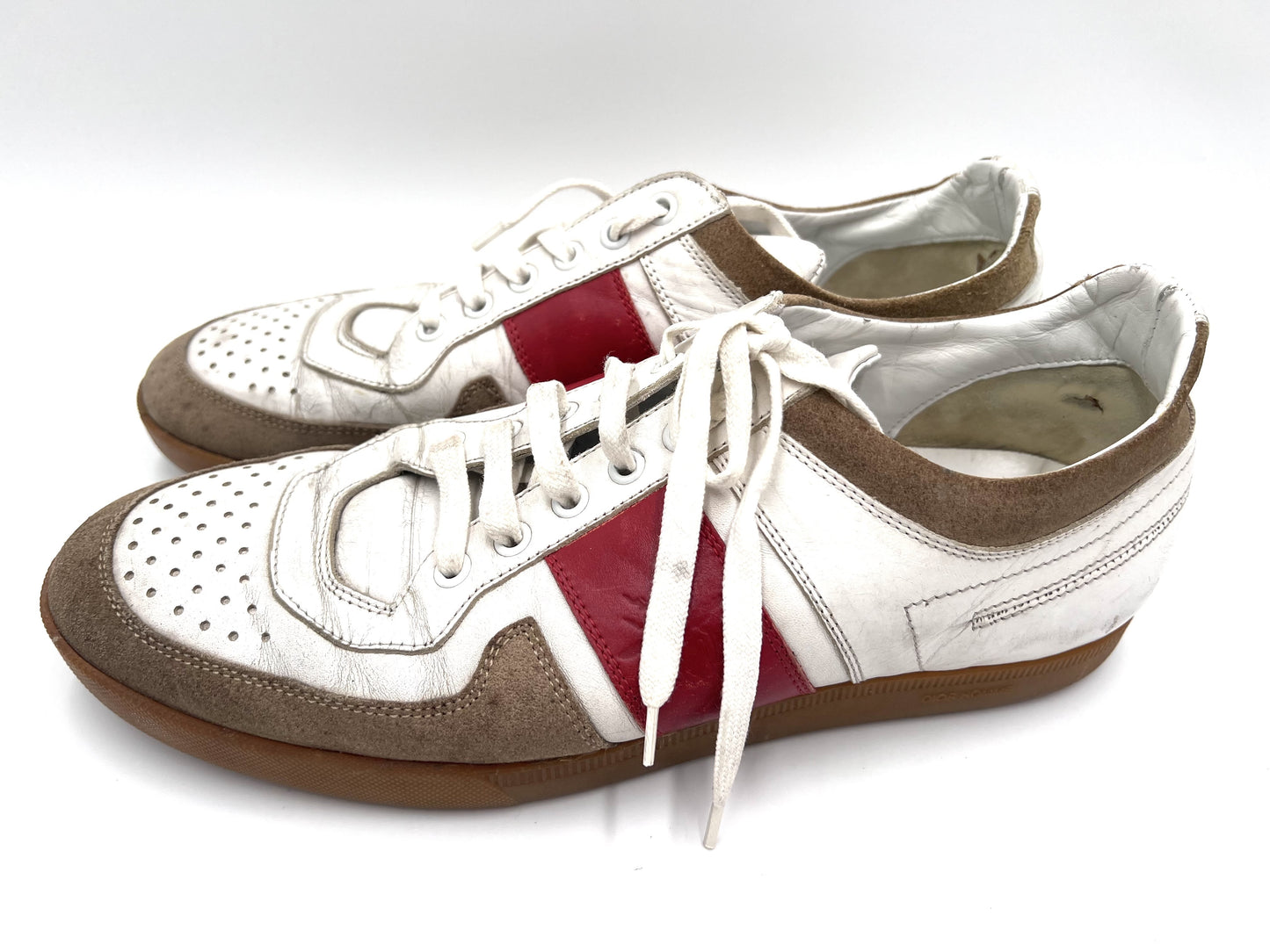 Dior Homme Leather Sneakers in White and Red, Size 42 1/2