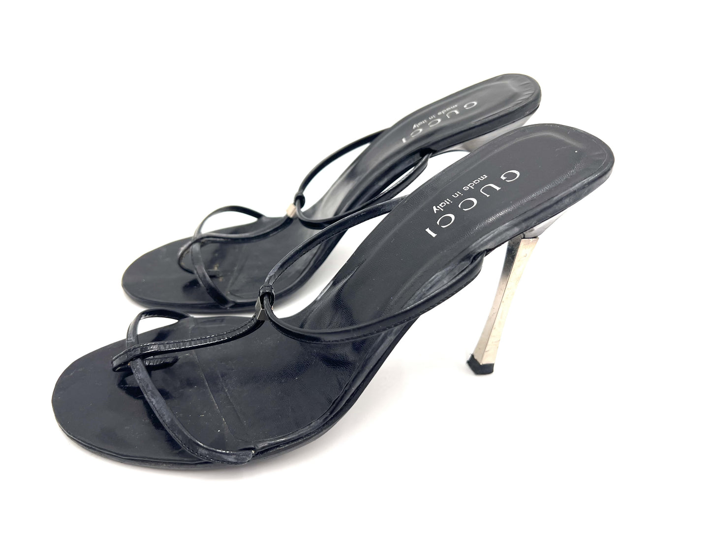 GUCCI Leather Strap High Heel Sandals Black Size 6 1/2