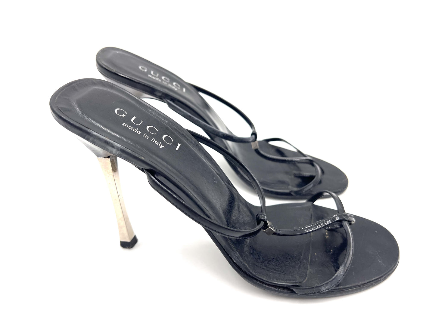 GUCCI Leather Strap High Heel Sandals Black Size 6 1/2