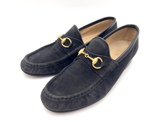 GUCCI Suede Horsebit Loafers, Black, Size 6