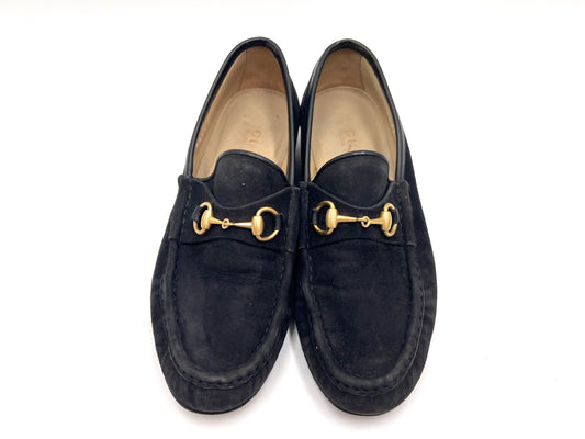 GUCCI Suede Horsebit Loafers, Black, Size 6