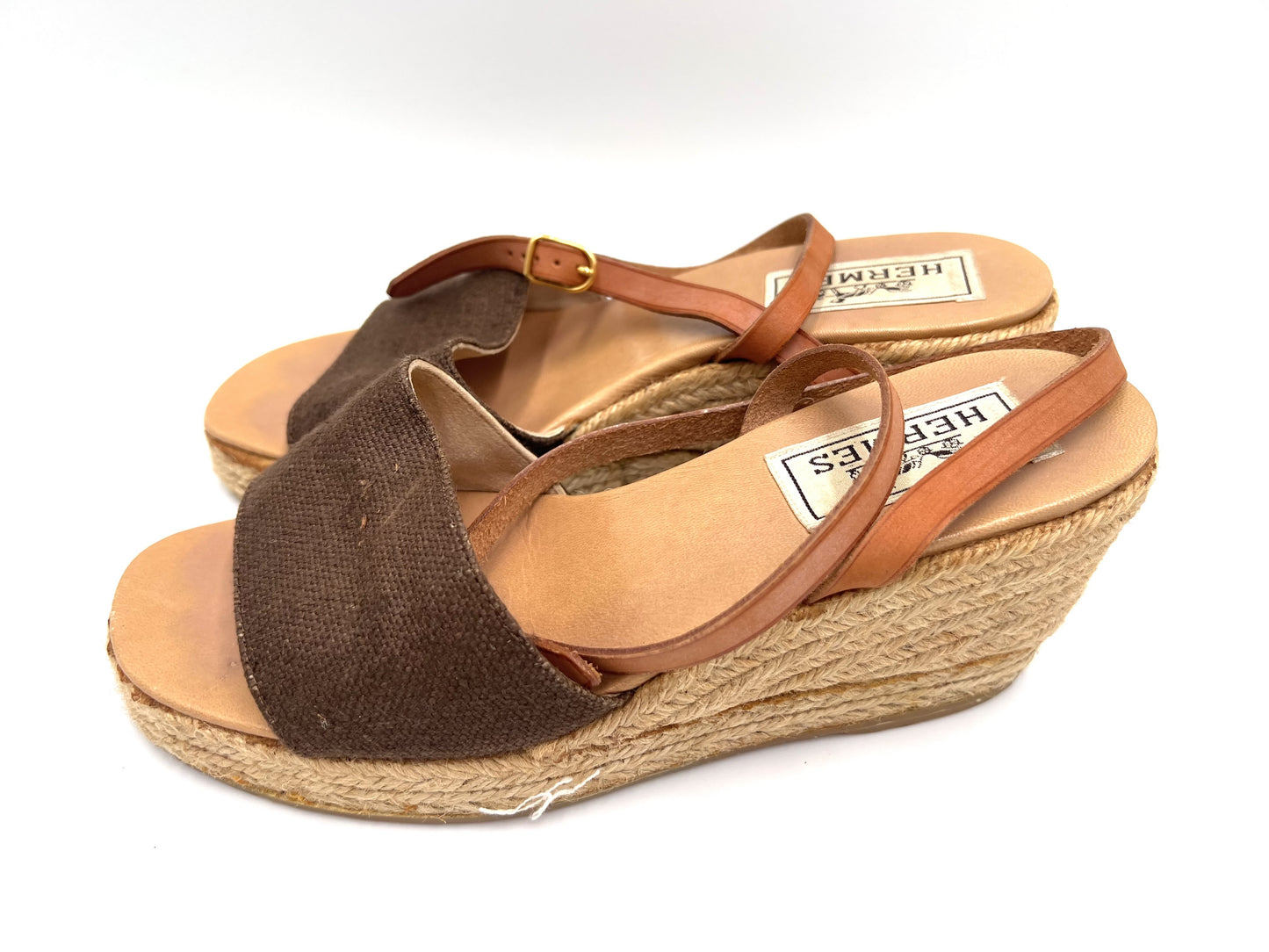 HERMES Wedge Sandals, Brown, 23cm Sole