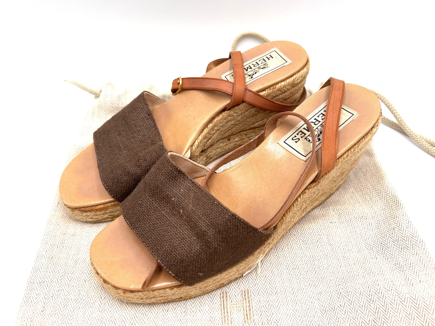 HERMES Wedge Sandals, Brown, 23cm Sole