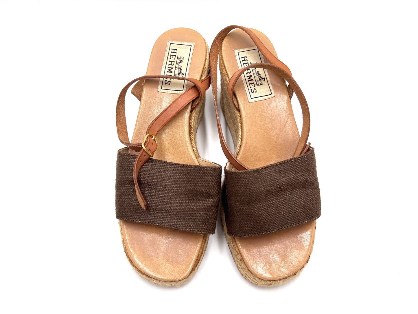 HERMES Wedge Sandals, Brown, 23cm Sole