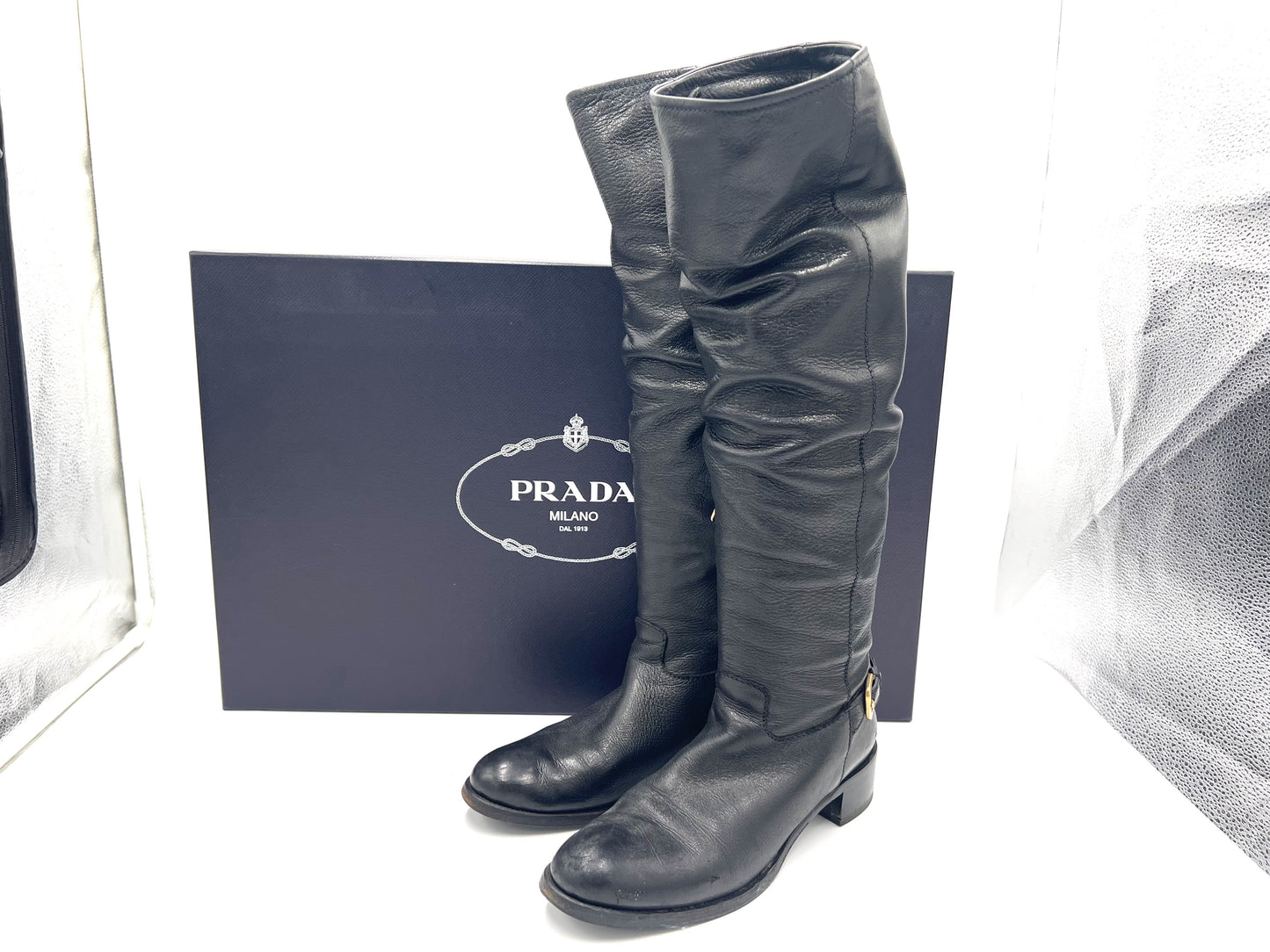 PRADA 1W012C Deerskin Side Zip Long Boots Black Size 36.5 Other Shoes