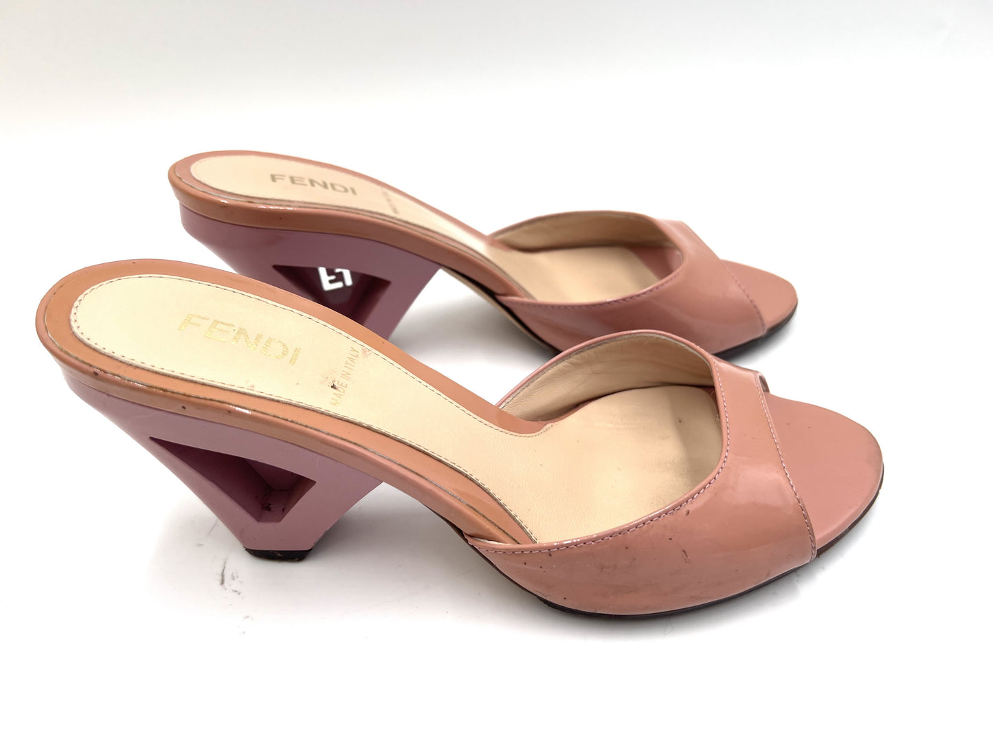 FENDI Patent Leather Heeled Sandals Pink Size 36 Sandals