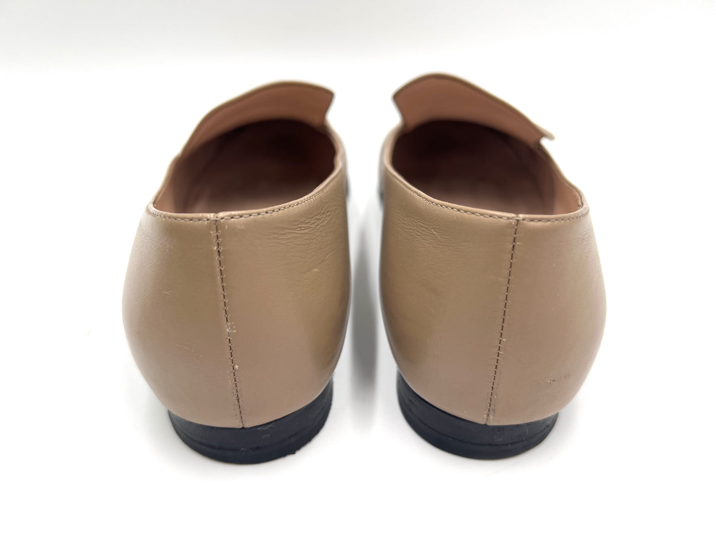 GUCCI Leather Horsebit Loafers, Beige, Size 38 1/2