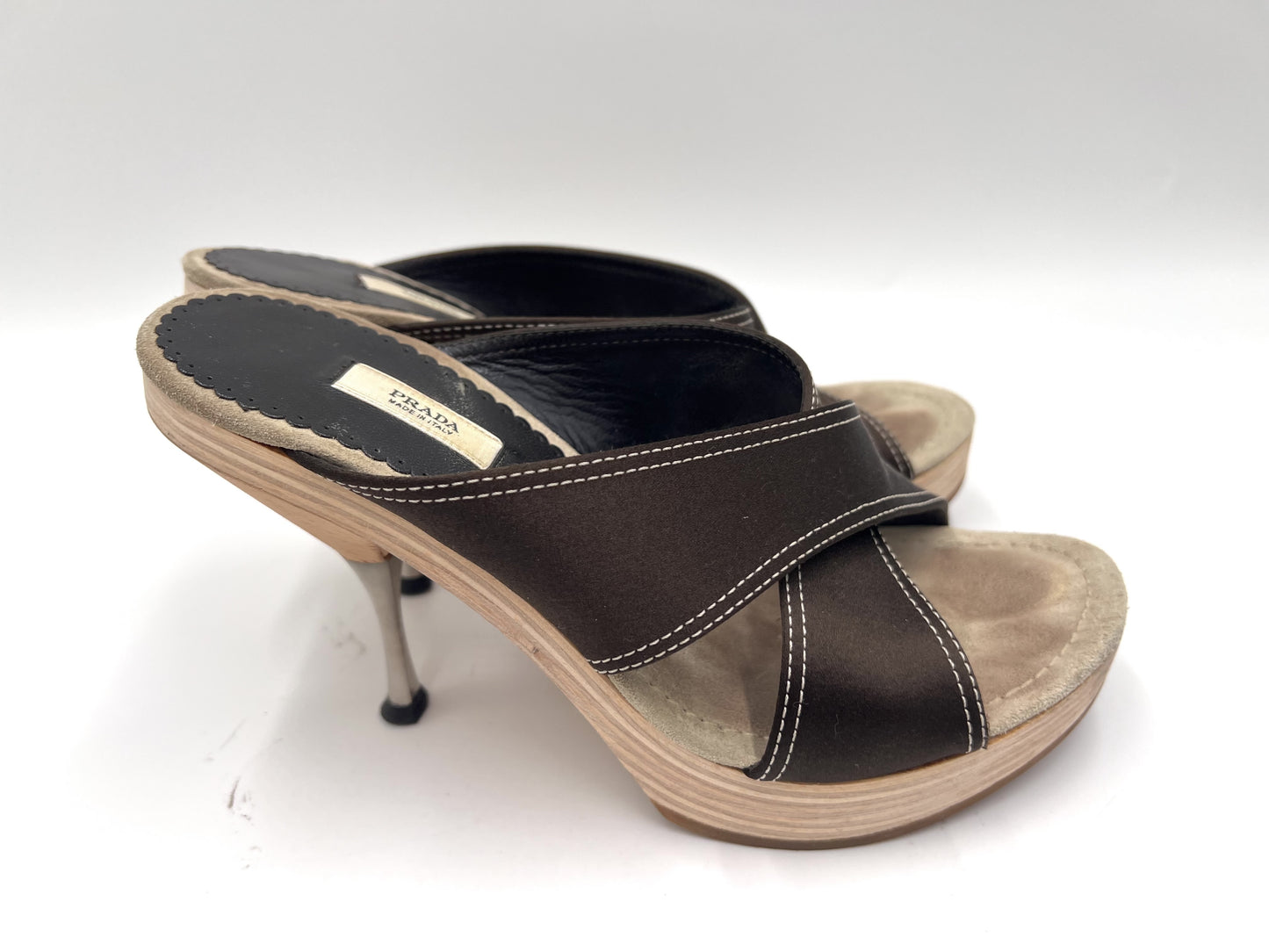 PRADA Prada Wood Sole Mules, Black, Size 36 1/2 Sandals