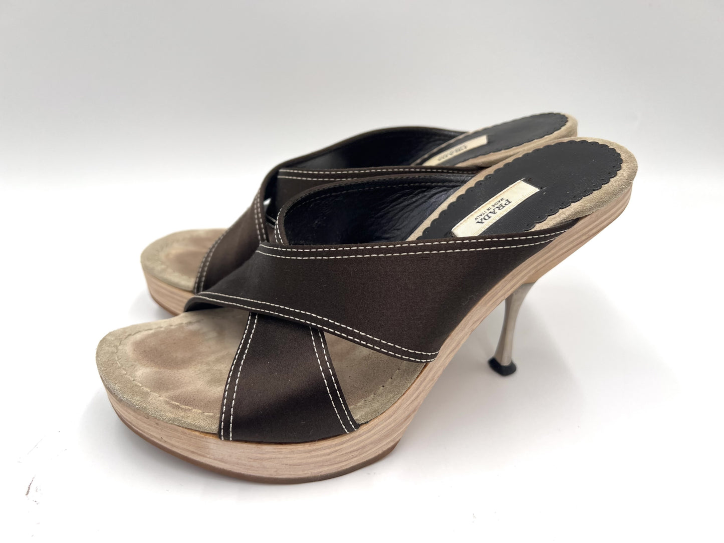 PRADA Prada Wood Sole Mules, Black, Size 36 1/2 Sandals