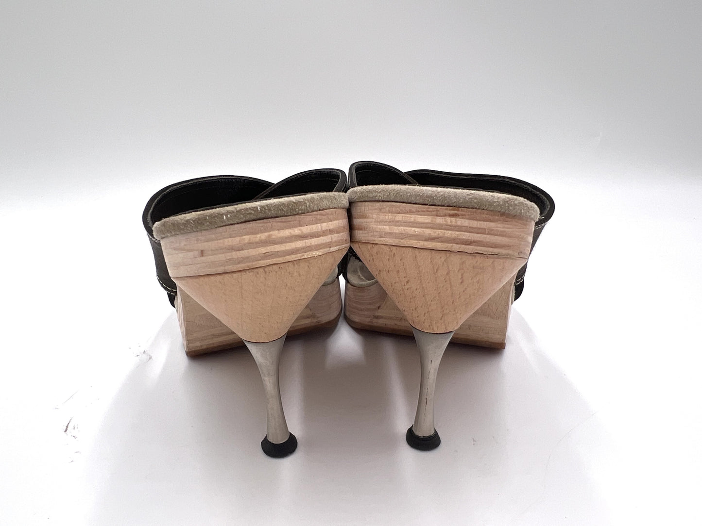 PRADA Prada Wood Sole Mules, Black, Size 36 1/2 Sandals