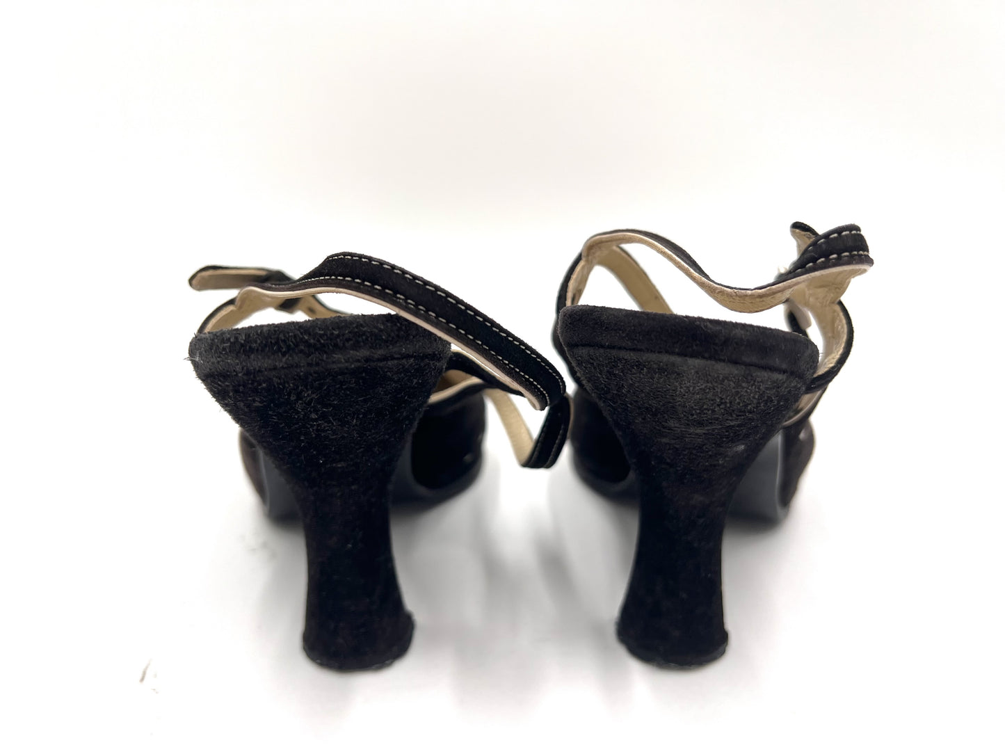 PRADA T-Strap Suede Black Sandals Size 36 1/2