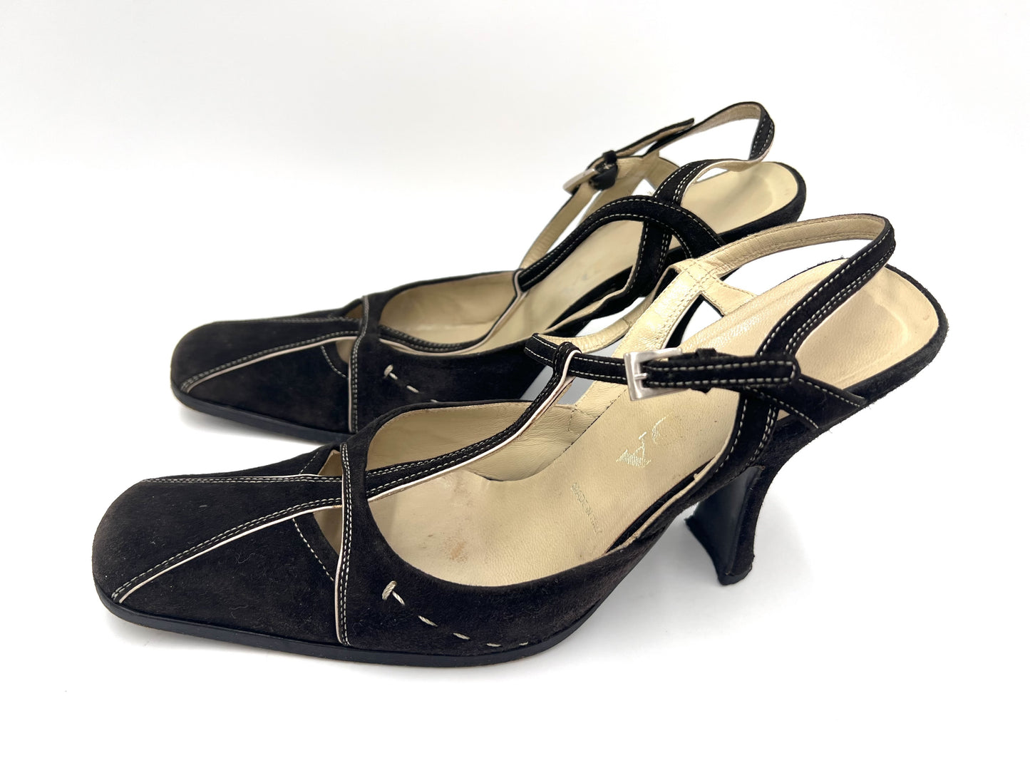 PRADA T-Strap Suede Black Sandals Size 36 1/2