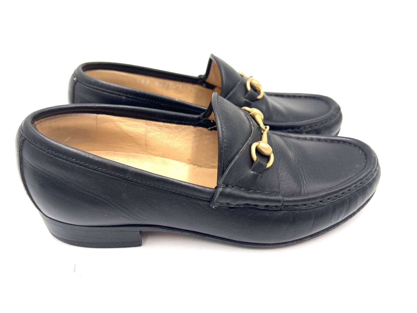 GUCCI Leather Horsebit Loafers, Black, Size 34 1/2