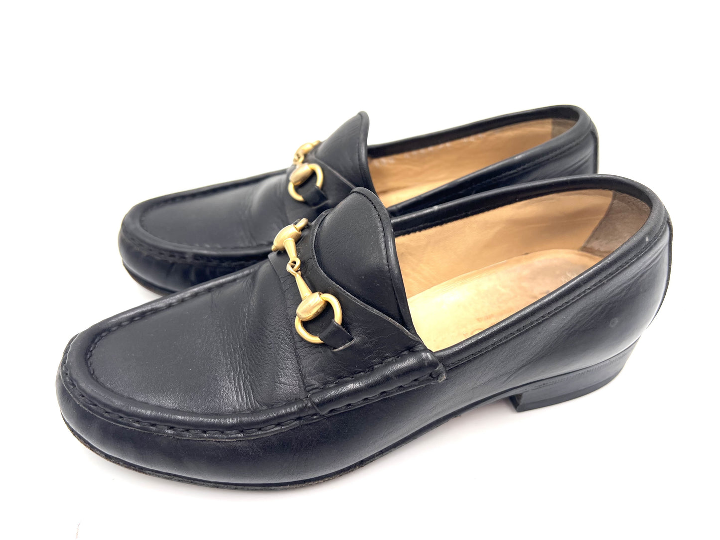 GUCCI Leather Horsebit Loafers, Black, Size 34 1/2