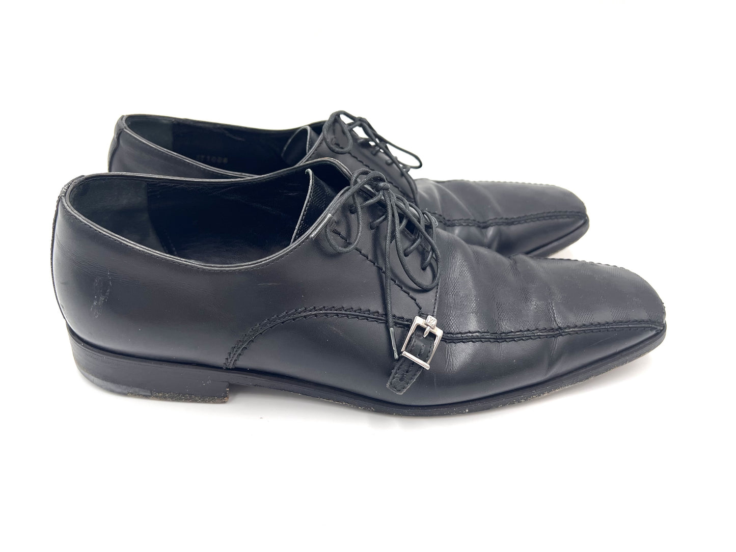 LOUIS VUITTON ST1006 Damier Leather Dress Shoes, Black, Size 8, Loafers