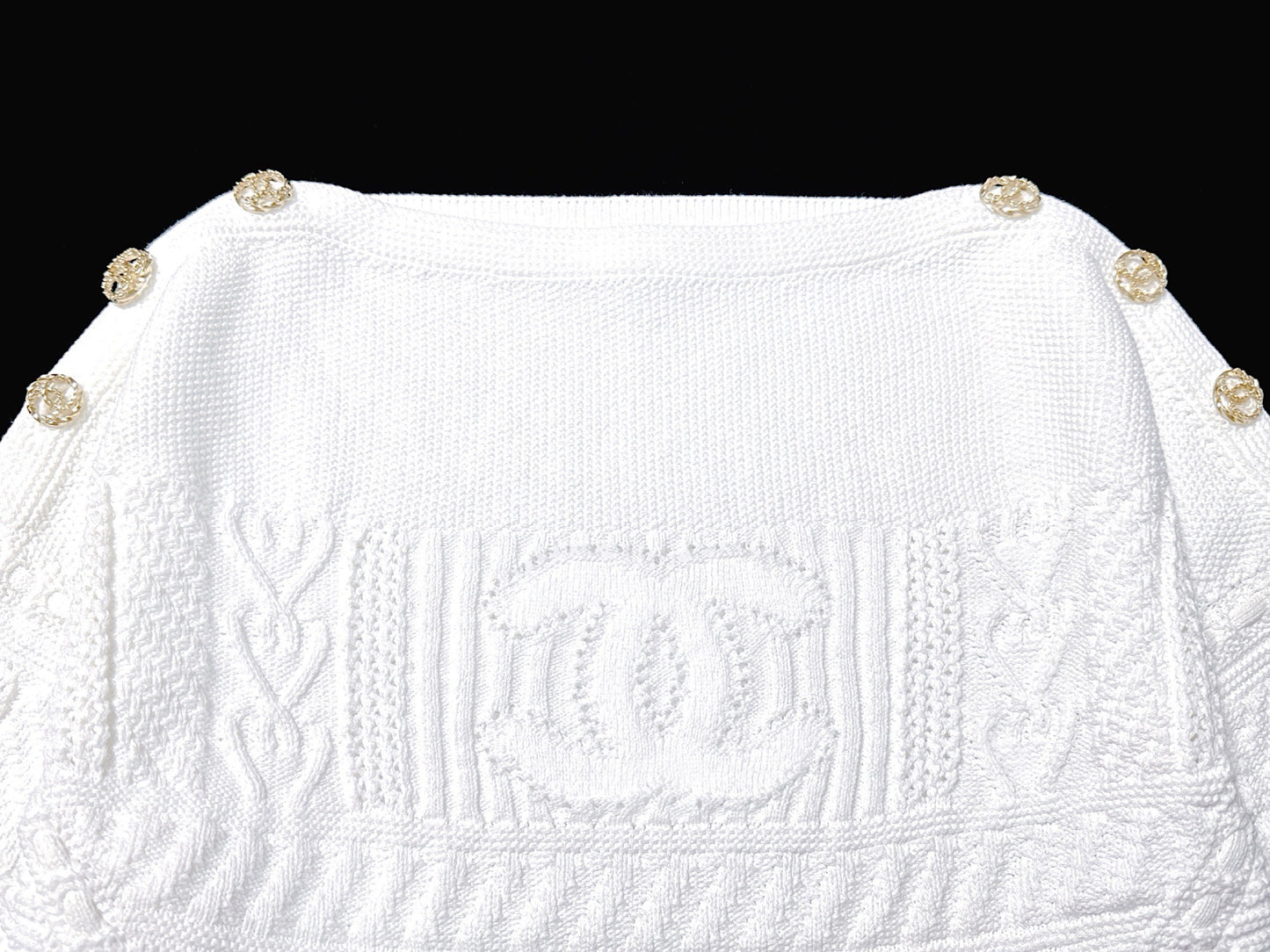 CHANEL Coco Mark Cropped Knit Top, Size 34
