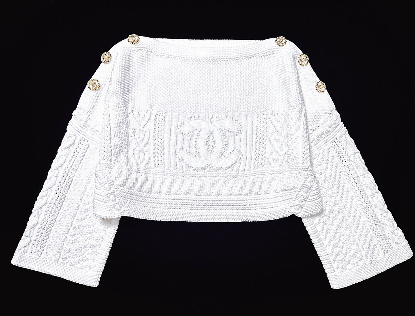 CHANEL Coco Mark Cropped Knit Top, Size 34