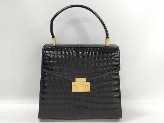 Tiffany & Co. TIFFANY & Co. Tiffany handbag, black leather, crocodile embossed, gold hardware, top handle, flap closure, women's B handbag