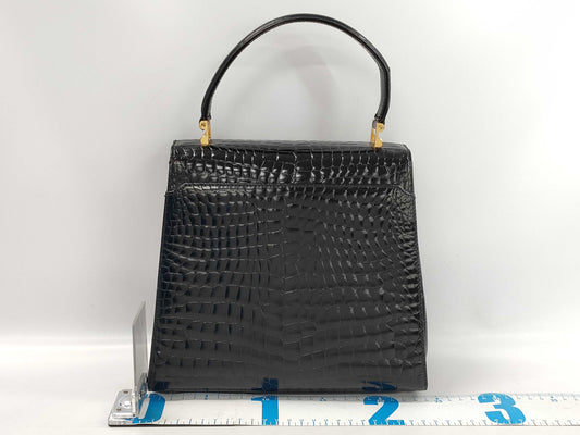 Tiffany & Co. TIFFANY & Co. Tiffany handbag, black leather, crocodile embossed, gold hardware, top handle, flap closure, women's B handbag