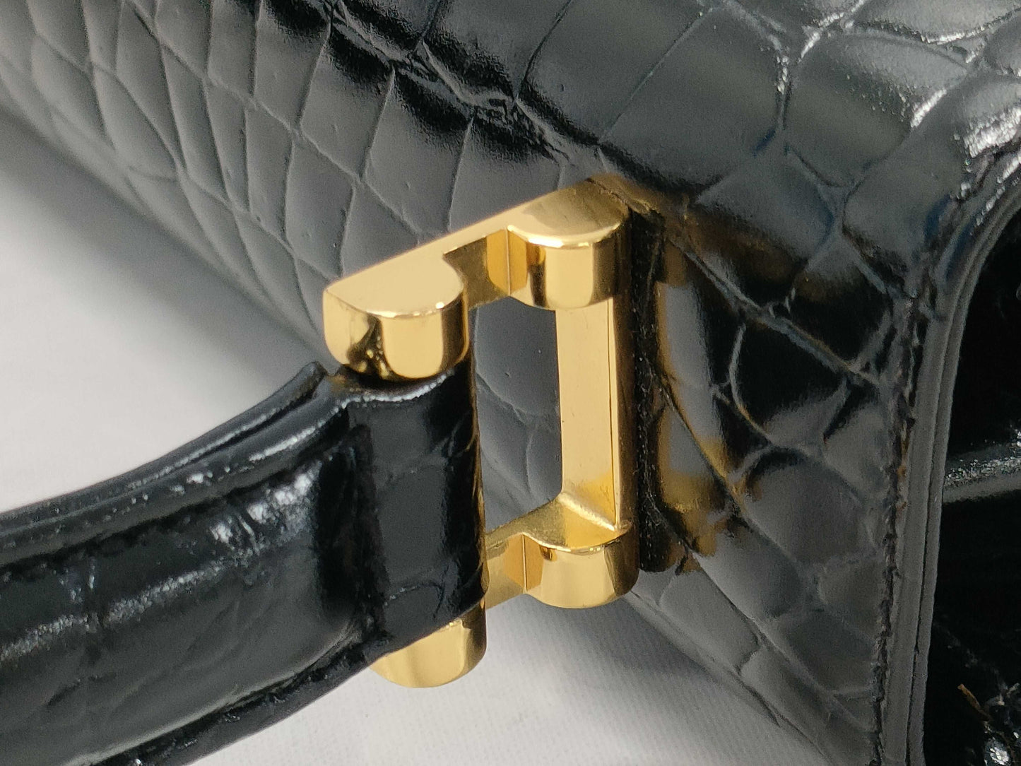 Tiffany & Co. TIFFANY & Co. Tiffany handbag, black leather, crocodile embossed, gold hardware, top handle, flap closure, women's B handbag