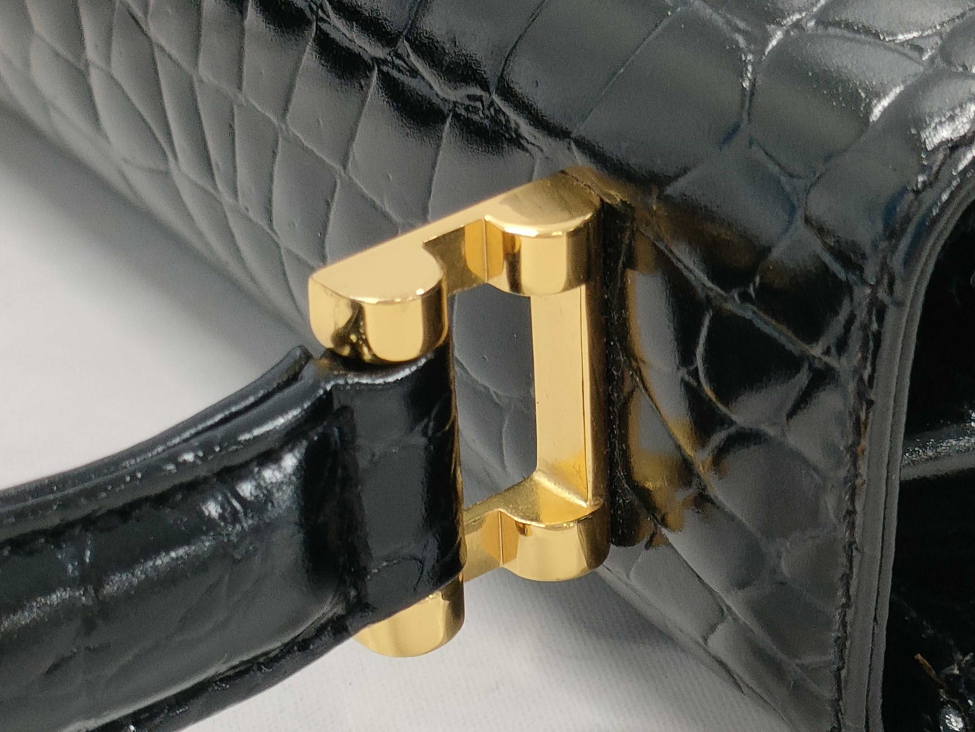 Tiffany & Co. TIFFANY & Co. Tiffany handbag, black leather, crocodile embossed, gold hardware, top handle, flap closure, women's B handbag