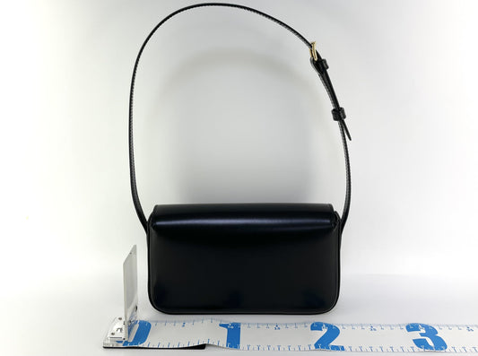 CELINE Claude Triomphe Black Leather Shoulder Bag with Protective Film