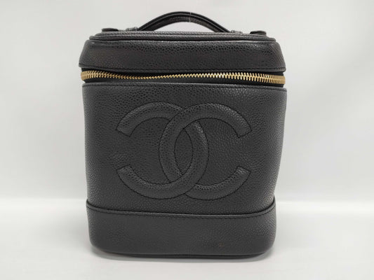 CHANEL Vertical Vanity Bag with Coco Mark, Caviar Skin, Black Handbag