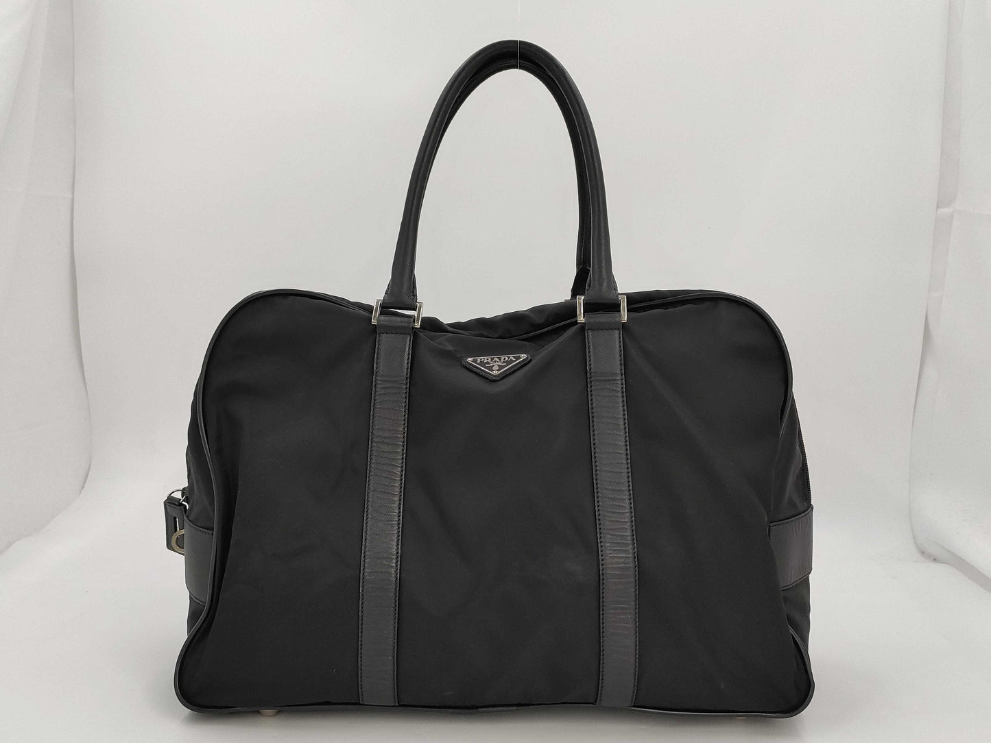 PRADA Prada Nylon Saffiano Leather Business Bag, Boston Bag, Tote Bag, Handbag with Triangle Logo, Shoulder Bag, Large Capacity, White Tag Included, Black
