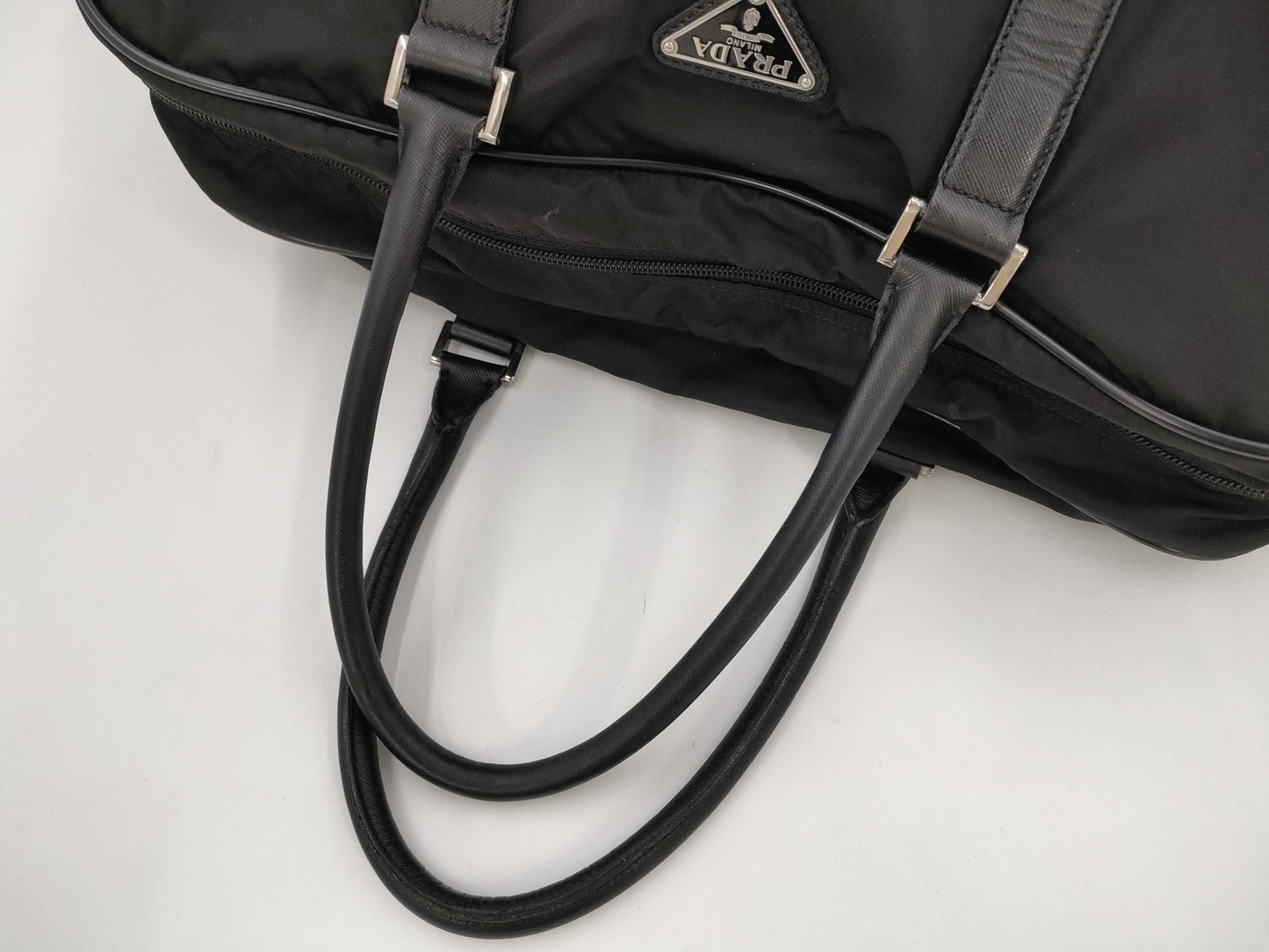 PRADA Prada Nylon Saffiano Leather Business Bag, Boston Bag, Tote Bag, Handbag with Triangle Logo, Shoulder Bag, Large Capacity, White Tag Included, Black