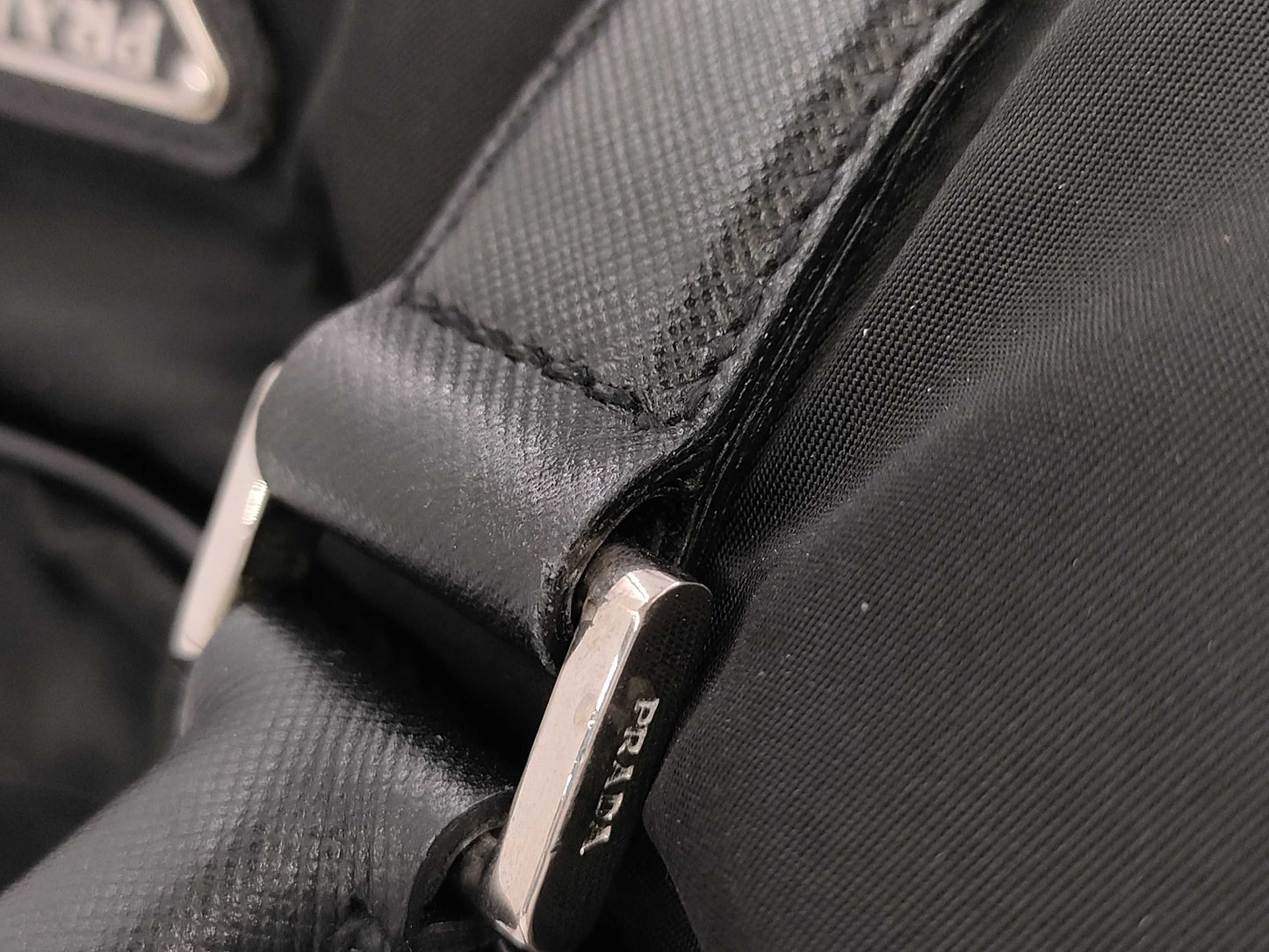 PRADA Prada Nylon Saffiano Leather Business Bag, Boston Bag, Tote Bag, Handbag with Triangle Logo, Shoulder Bag, Large Capacity, White Tag Included, Black