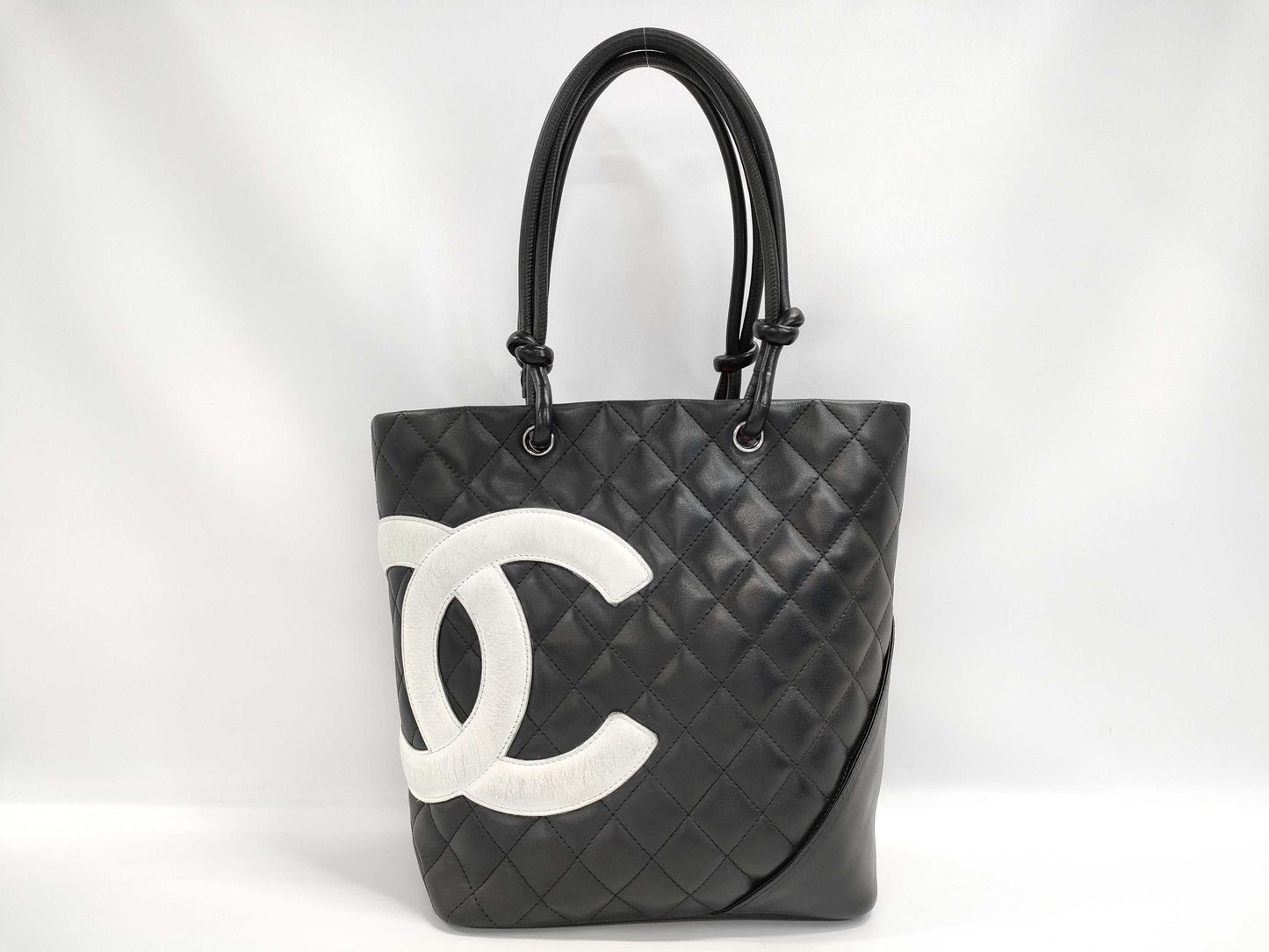 CHANEL Cambon Line Handbag, Lambskin, with Coco Mark, Black and White, with Seal
