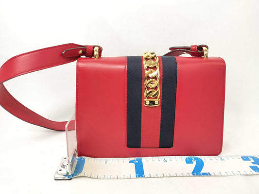 GUCCI GUCCI Sylvie Leather Red Shoulder Bag with Strap