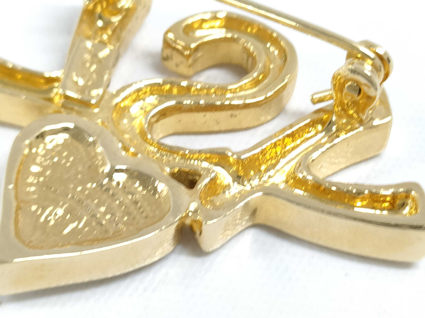 Yves Saint Laurent YSL Gold-Colored Rhinestone Heart Brooch