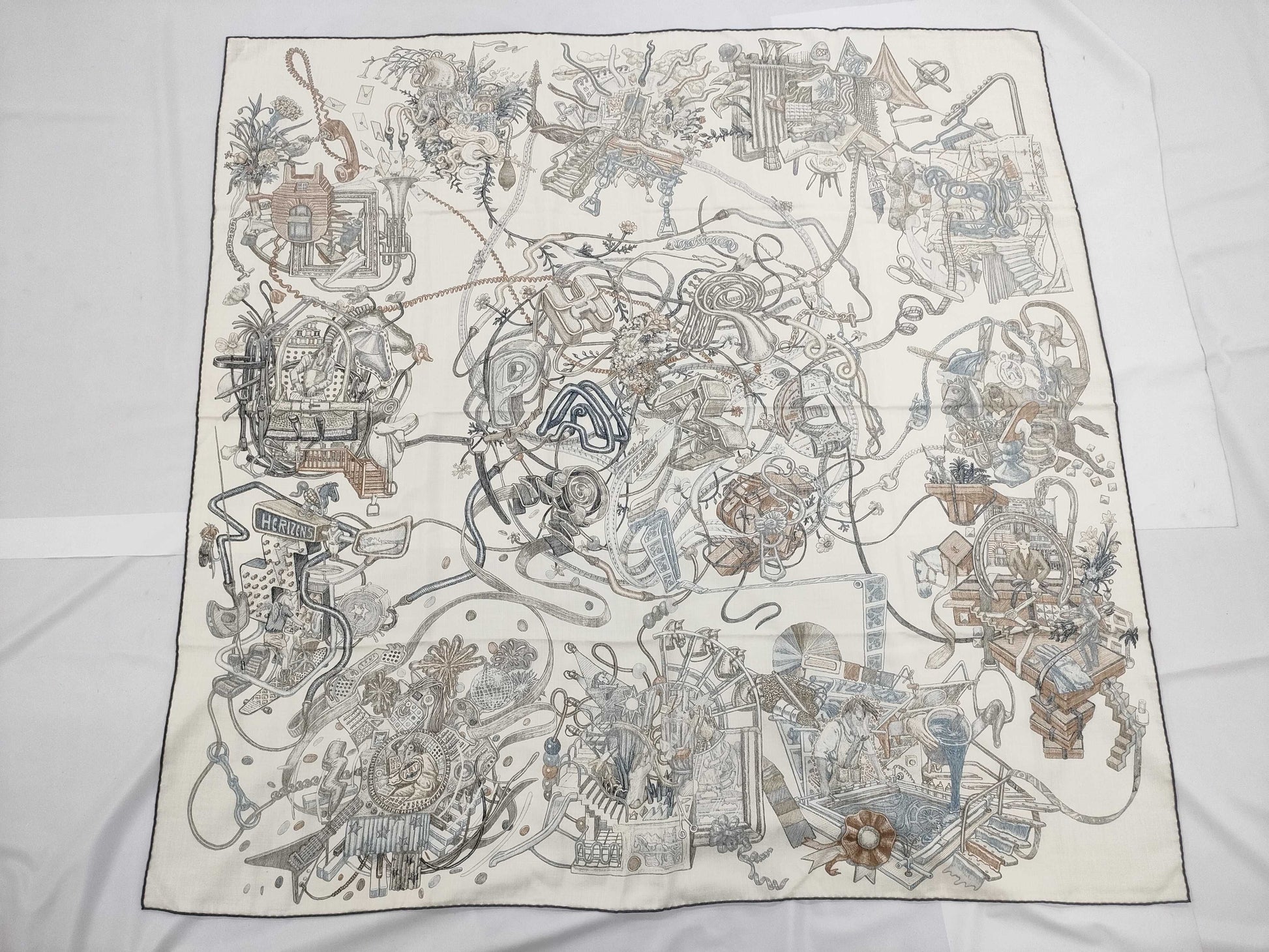 HERMES Carre Jean Cashmere Silk Large Shawl with Hermes World Illustrations and Other Accessories