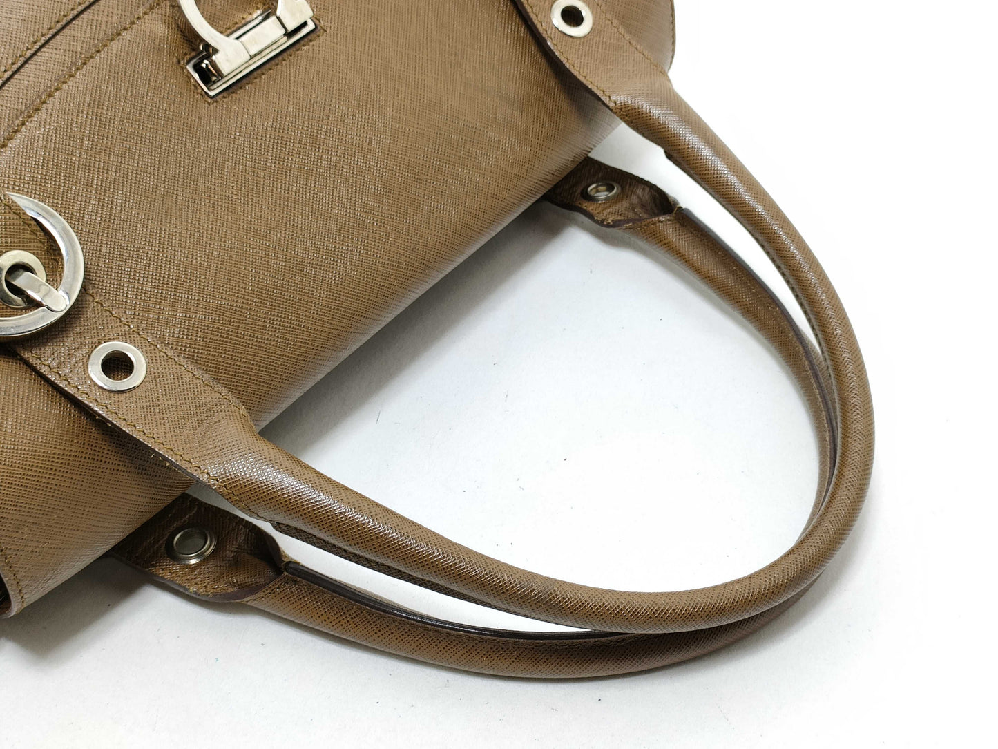 Salvatore Ferragamo Gancini Salvatore FerragamoSALVATORE FERRAGAMO 21 5322 Gancini Handbag in Brown Silver AB-21 B