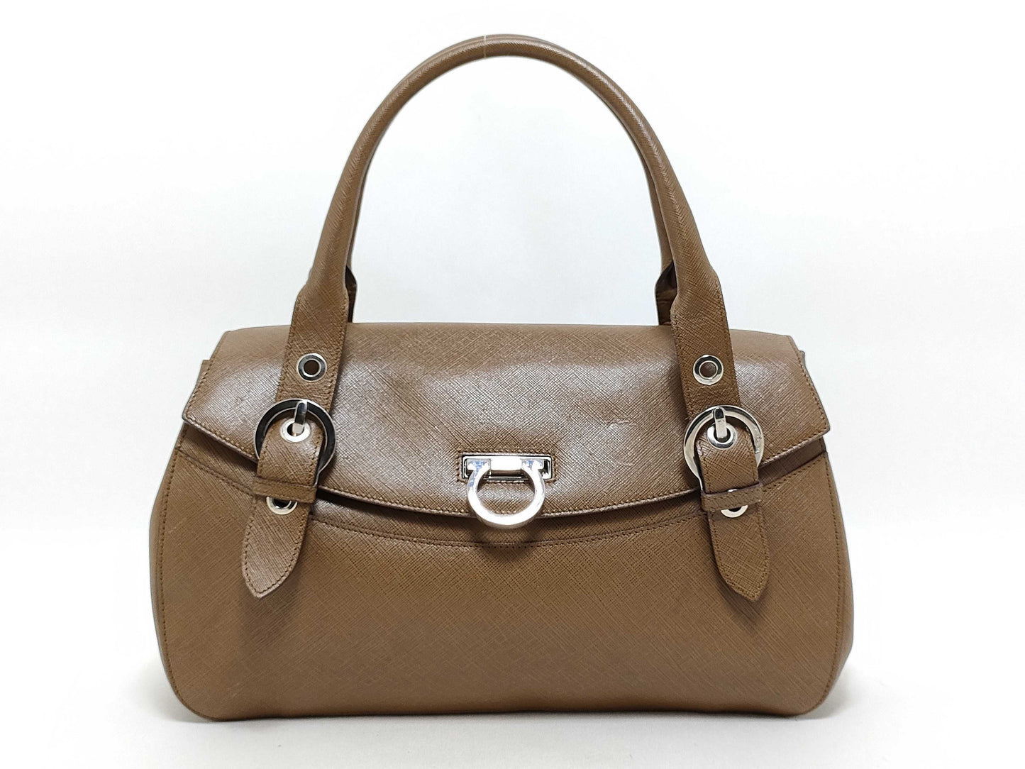 Salvatore Ferragamo Gancini Salvatore FerragamoSALVATORE FERRAGAMO 21 5322 Gancini Handbag in Brown Silver AB-21 B