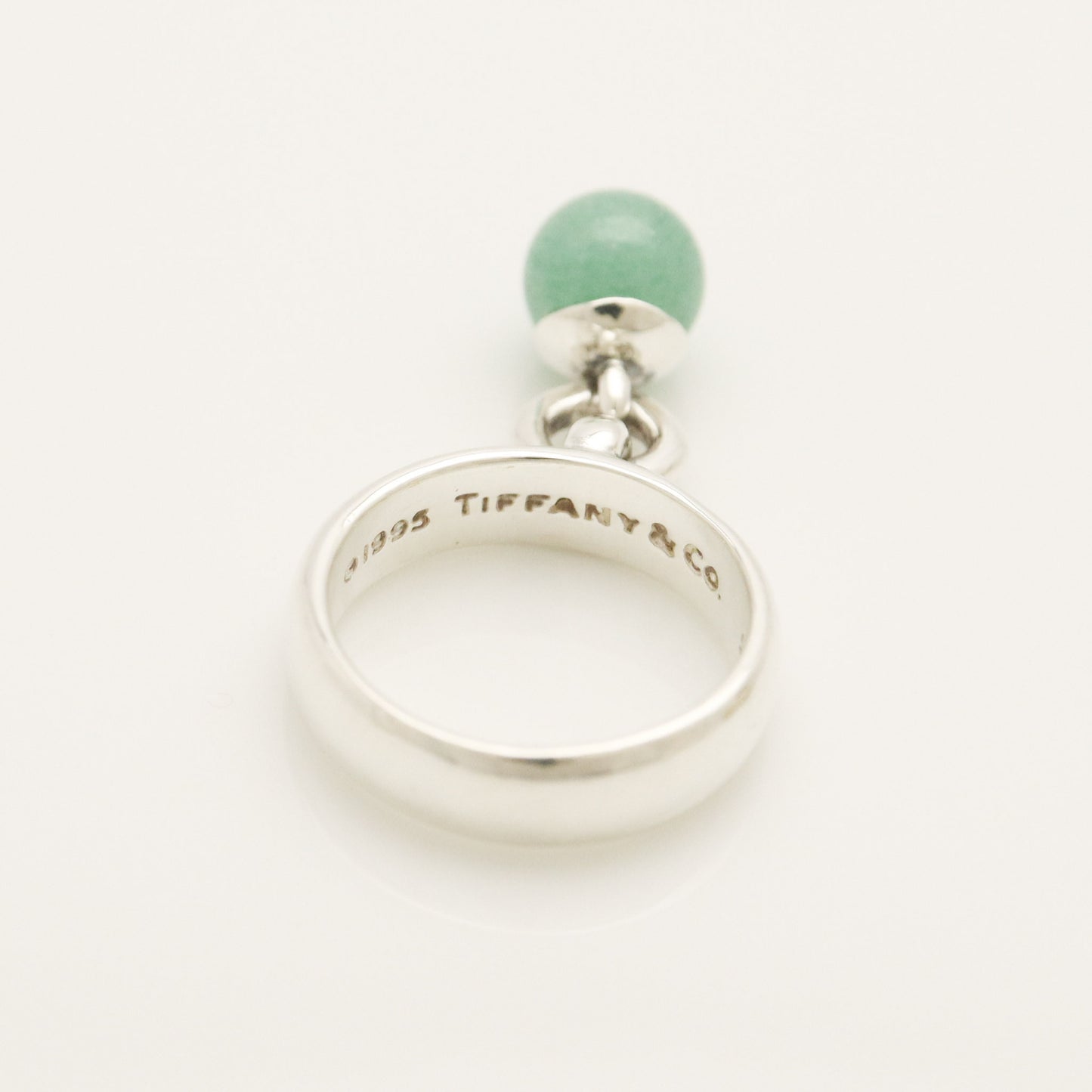 Tiffany & Co. Ball Dangle Jade Ring, 925 Sterling Silver, 5.85g